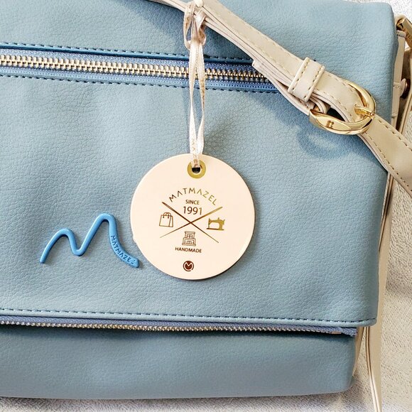 MATMAZEL "Katerina" Two Compartment- Crossbody Purse- Handbag- Blue & Cream - Picture 10 of 12